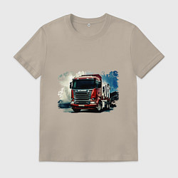Футболка хлопковая мужская SCANIA Дальнобой, цвет: миндальный