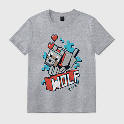 Футболка хлопковая мужская Майнкрафт Волк, Minecraft Wolf, цвет: меланж