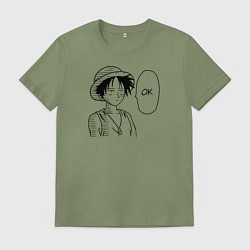 Футболка хлопковая мужская Манки Д Луффи - Ванпанчмен, цвет: авокадо