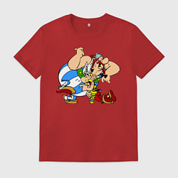 Футболка хлопковая мужская Астерикс и Обеликс смеются, цвет: красный