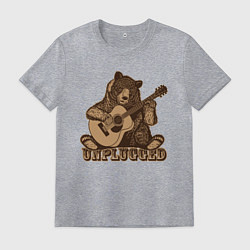 Футболка хлопковая мужская Медведь играет на гитаре, цвет: меланж
