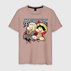 Футболка хлопковая мужская Малыши Зоро и Луффи One Piece, цвет: пыльно-розовый