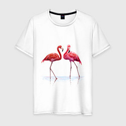 Футболка хлопковая мужская Фламинго пара, цвет: белый