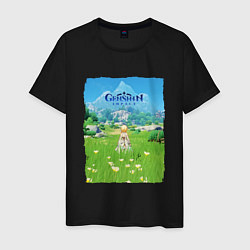 Футболка хлопковая мужская Genshin Impact Геншин Импакт Poster, цвет: черный