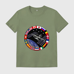 Футболка хлопковая мужская Космическая станция, цвет: авокадо
