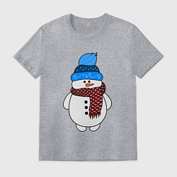 Футболка хлопковая мужская Снеговик в шапочке, цвет: меланж