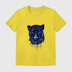 Футболка хлопковая мужская Голова пантеры потекшая краска, цвет: желтый