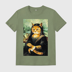 Футболка хлопковая мужская Мона киса, цвет: авокадо