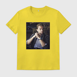 Футболка хлопковая мужская Леонардо Ди Каприо, фотопортрет, цвет: желтый