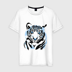 Футболка хлопковая мужская Line Blue Tiger, цвет: белый