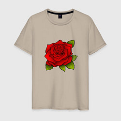 Футболка хлопковая мужская Красная роза Рисунок, цвет: миндальный
