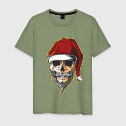 Футболка хлопковая мужская Santa Skull, цвет: авокадо