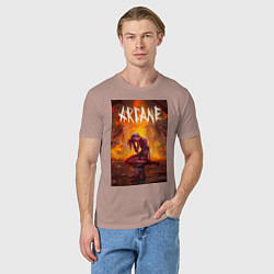 Футболка хлопковая мужская Джинкс объятая пламенем Аркейн Лига легенд, цвет: пыльно-розовый — фото 2