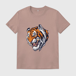 Футболка хлопковая мужская Голова саблезубого тигра, цвет: пыльно-розовый