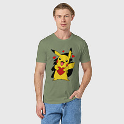 Футболка хлопковая мужская ПИКАЧУ И СЕРДЕЧКО POKENON PIKACHU LOVE, цвет: авокадо — фото 2