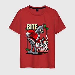 Футболка хлопковая мужская Bite my merry xmASS, цвет: красный