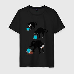 Футболка хлопковая мужская Коты и молоко, цвет: черный