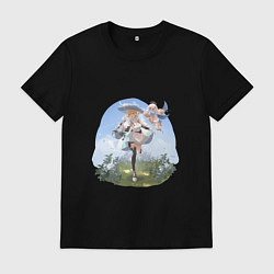 Футболка хлопковая мужская Садовники Люмин и Паймон, цвет: черный