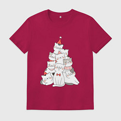 Футболка хлопковая мужская НОВОГОДНЯЯ ЕЛКА ИЗ КОТОВ, цвет: маджента