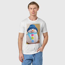 Футболка хлопковая мужская Счастливый снеговичок, цвет: белый — фото 2