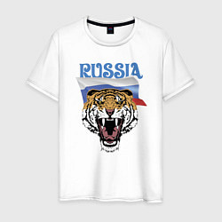 Футболка хлопковая мужская Уссурийский русский тигр, цвет: белый