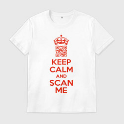 Футболка хлопковая мужская Keep calm and scan me - fuck off, цвет: белый