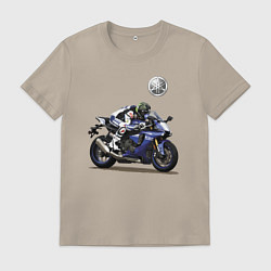 Футболка хлопковая мужская YAMAHA - racing team!, цвет: миндальный