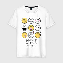 Футболка хлопковая мужская Have a fun time - emoji, цвет: белый