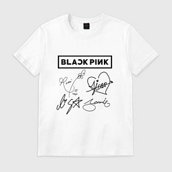 Футболка хлопковая мужская BLACKPINK АВТОГРАФЫ ЧЁРНЫЙ БЛЭКПИНК, цвет: белый