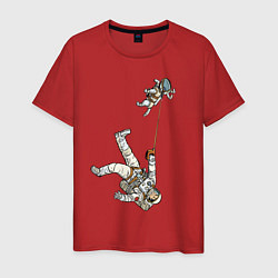 Футболка хлопковая мужская Космическое выгуливание пса, цвет: красный