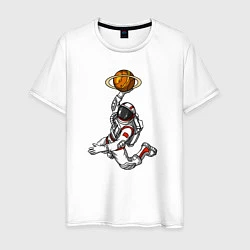 Футболка хлопковая мужская Космический баскетболист, цвет: белый