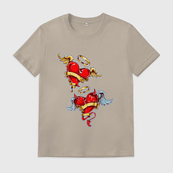 Футболка хлопковая мужская Сердце ангела и дъявола, цвет: миндальный