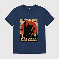 Футболка хлопковая мужская Котзилла 0001, цвет: тёмно-синий