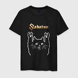 Футболка хлопковая мужская Sabaton Сабатон Рок кот, цвет: черный