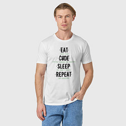 Футболка хлопковая мужская EAT CODE SLEEP REPEAT, цвет: белый — фото 2