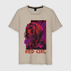 Футболка хлопковая мужская Красная девушка в маске, цвет: миндальный