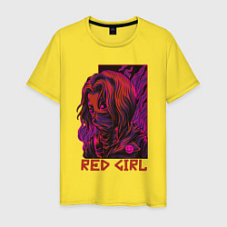 Футболка хлопковая мужская Красная девушка в маске, цвет: желтый
