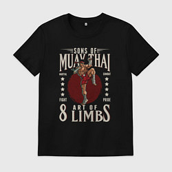 Футболка хлопковая мужская Сыновья Муай Тай искусство 8 конечностей, цвет: черный