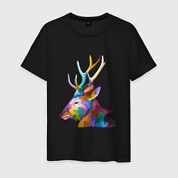 Футболка хлопковая мужская Цветной олень Colored Deer, цвет: черный