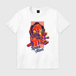 Футболка хлопковая мужская Пришелец с бластером, цвет: белый