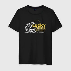 Футболка хлопковая мужская Счастливая рыбацкая футболка не стирать, цвет: черный
