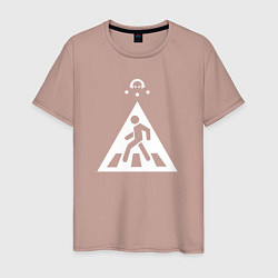 Футболка хлопковая мужская Знак Пришельцы-пешеходы, цвет: пыльно-розовый