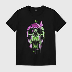 Футболка хлопковая мужская Skull & Butterfly Neon, цвет: черный