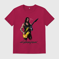 Футболка хлопковая мужская Cyberpunk 2077 Johnny гитарист, цвет: маджента