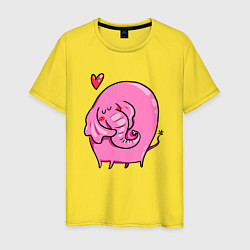 Футболка хлопковая мужская Влюбленный розовый слон, цвет: желтый