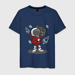 Футболка хлопковая мужская Космонавт с магнитофоном, цвет: тёмно-синий
