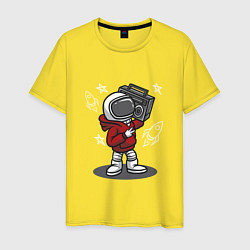 Футболка хлопковая мужская Космонавт с магнитофоном, цвет: желтый