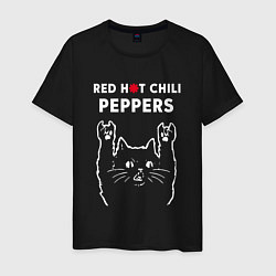 Футболка хлопковая мужская Red Hot Chili Peppers Рок кот, цвет: черный