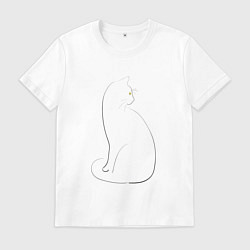 Футболка хлопковая мужская Кошка лайн арт, цвет: белый