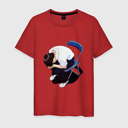 Футболка хлопковая мужская Синдзи Икари на стуле, цвет: красный